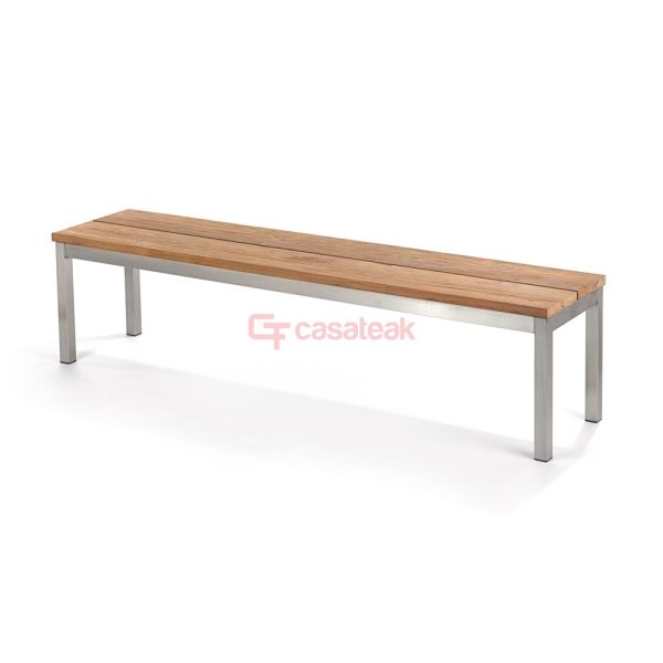 Stainless Steel and Teak Backless Outdoor Bench OB-10