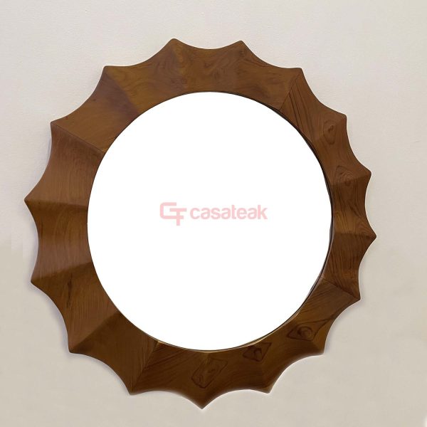 Teak wood round mirror - Sunflower